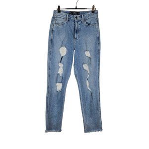 Hollister Juniors Curvy Ultra High Rise Mom Jean Size 7 Distressed Raw Hem Women